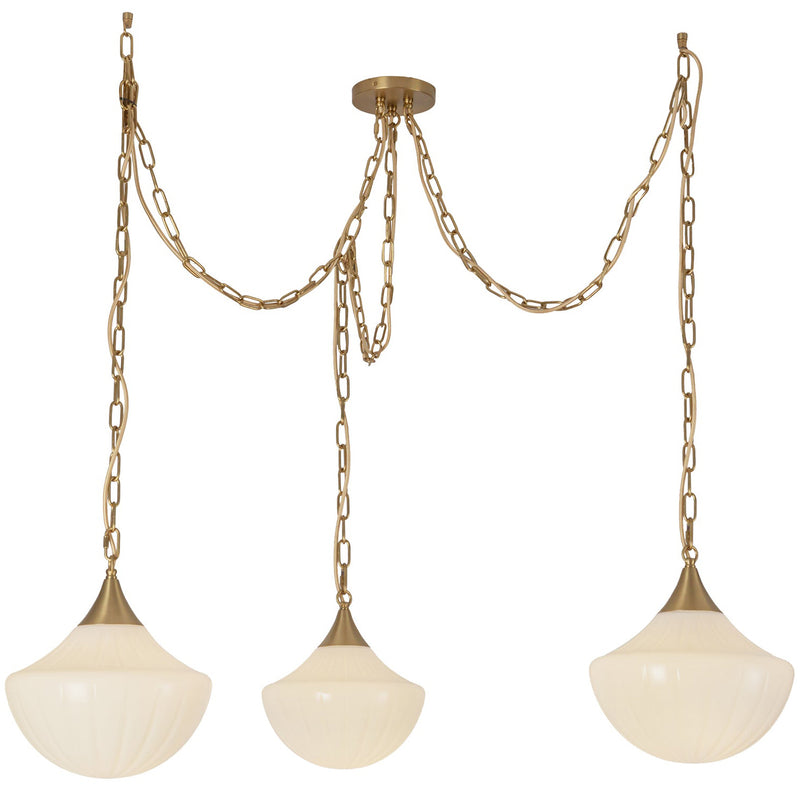 Farrah Multi Light Pendant Brushed Gold Glossy Ribbed Opal Glass By Alora