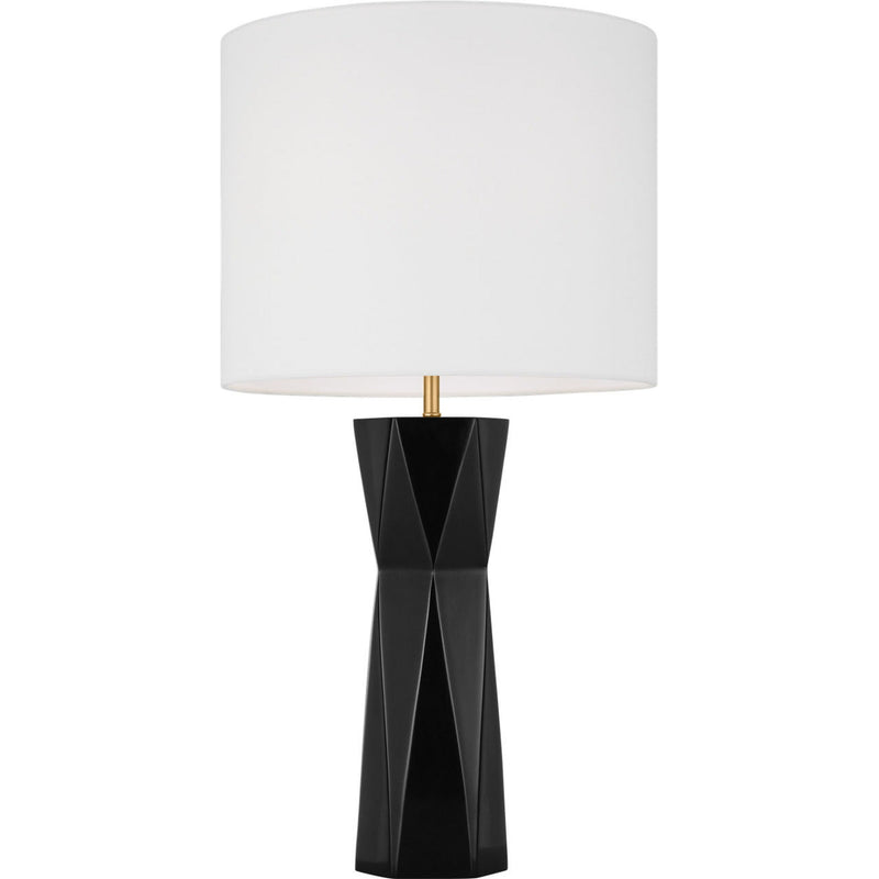 Fernwood Table Lamp — 14", White Linen, Gloss Black