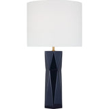 Fernwood Table Lamp — 14", White Linen, Gloss Navy