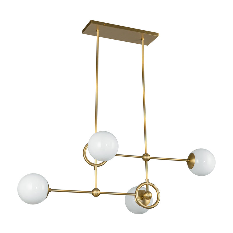 Fiore Chandelier Brushed Gold Glossy Opal Glass By Alora Side View