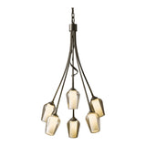 Flora 6 Arm Chandelier, shown in Dark Smoke, Seeded Glass with Opal Diffuser, by Hubbardton Forge