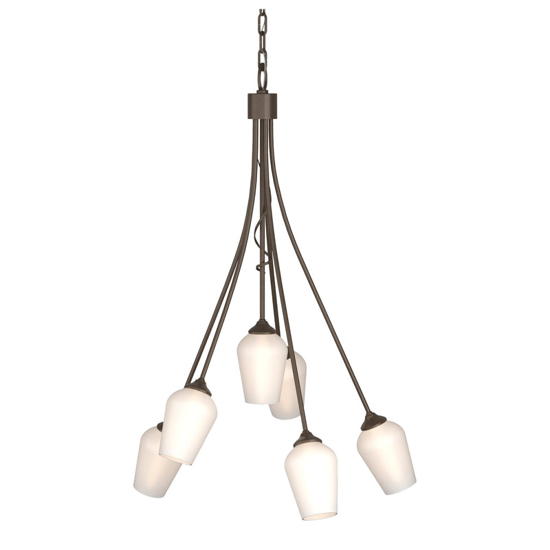 Flora 6 Arm Chandelier in Bronze, Opal Glass by Hubbardton Forge