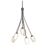 Flora 6 Arm Chandelier in Natural Iron, Opal Glass by Hubbardton Forge