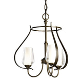 Flora Cage Chandelier 3 Light, shown in Bronze, Seeded Glass with Opal Diffuser, by Hubbardton Forge