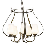 Flora Cage Chandelier 5 Light, shown in Dark Smoke, Opal Glass, by Hubbardton Forge