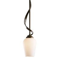 Flora Down Light Mini Pendant, shown in Bronze, Opal Glass, by Hubbardton Forge