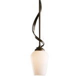 Flora Down Light Mini Pendant, shown in Bronze, Opal Glass, by Hubbardton Forge