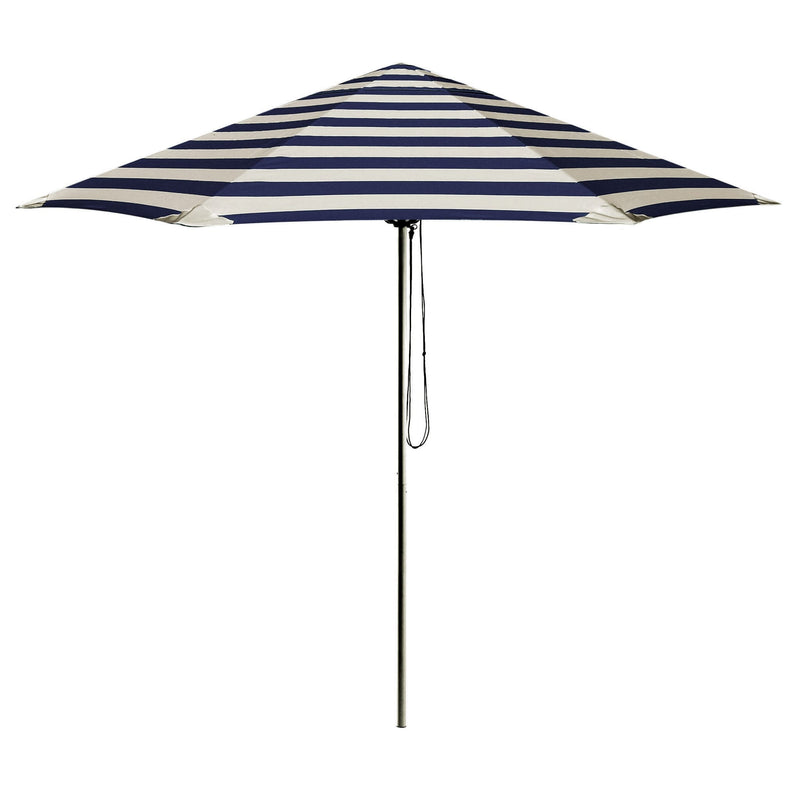 Octagonal market umbrella with bold navy and white stripes on a slim silver aluminium pole — Go Large Umbrella 280 cm Octagonal by Basil Bangs