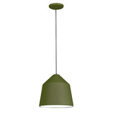 Gael Ceramic Pendant Light by Geo Contemporary in Military Green ceramic with a black cord, shown at full drop with its canopy