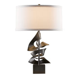 Gallery Twofold Table Lamp, shown in Dark Smoke, Natural Anna Shade, by Hubbardton Forge