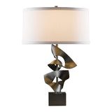 Gallery Twofold Table Lamp, shown in Dark Smoke, Natural Anna Shade, by Hubbardton Forge
