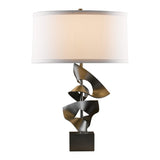 Gallery Twofold Table Lamp, shown in Dark Smoke, Natural Anna Shade, by Hubbardton Forge