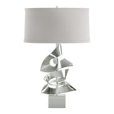 Gallery Twofold Table Lamp in Sterling, Flax Shade by Hubbardton Forge