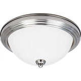 Geary Flushmount — 14.5 Inch, Brushed Nickel with Satin Etched Glass