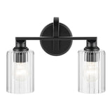 Gioe Vanity Light 2-Light in Black with Clear Fluted Glass