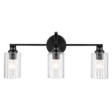 Gioe Vanity Light 3-Light in Black with Clear Fluted Glass