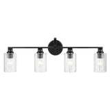 Gioe Vanity Light 4-Light in Black with Clear Fluted Glass