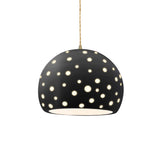Gloss Black-Beige Twisted Cord Perforated Large Globe Pendant by Justice Design