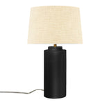Gloss Black Cream Linen Fabric Ceramic Tower Table Lamp with Fabric Shade by Justice Design