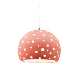 Gloss Blush-Beige Twisted Cord Perforated Large Globe Pendant by Justice Design