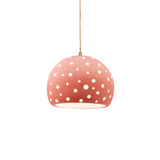 Gloss Blush-Beige Twisted Cord Perforated Small Globe Pendant by Justice Design