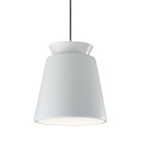 Gloss White Black Cord Trapezoid Tall Ceramic Pendant by Justice Design