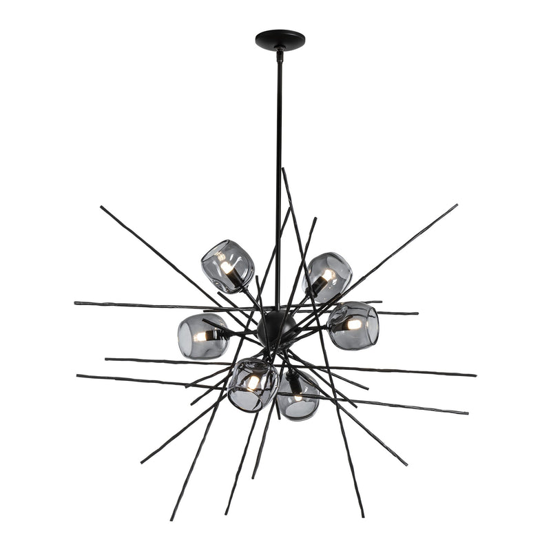 Griffin Starburst Pendant, shown in Black, Cool Grey Glass, by Hubbardton Forge