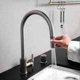 Gun Metal Cross Kitchen Faucet-Pull-Out With Dual Spray by Buster and Punch