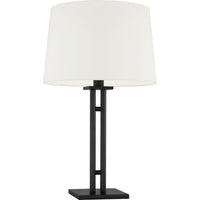 Haddon Table Lamp — 16", White Linen, Aged Iron