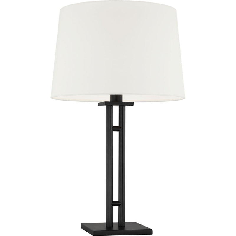 Haddon Table Lamp — 16", White Linen, Aged Iron