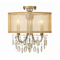 Hampton Silk-Shade Crystal Chandelier 14'' Antique Brass