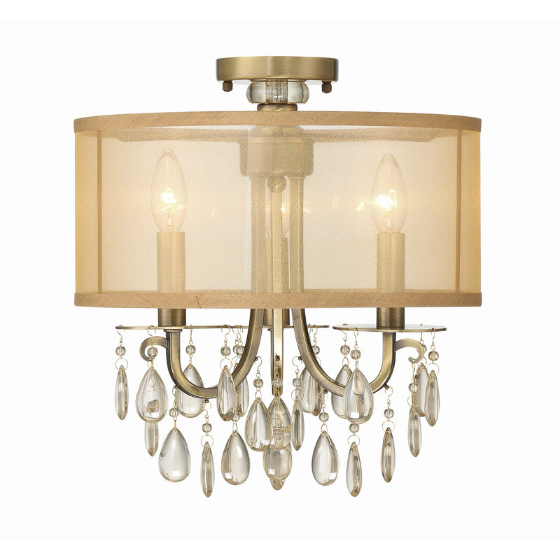 Hampton Silk-Shade Crystal Chandelier 14'' Antique Brass