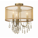 Hampton Silk-Shade Crystal Chandelier 14'' Antique Brass