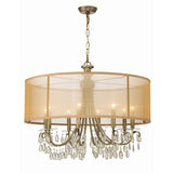 Hampton Silk-Shade Crystal Chandelier 32'' Antique Brass