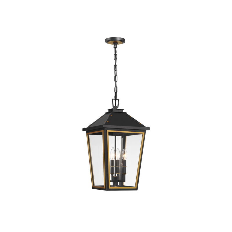 Hawkins Outdoor Hanging Lantern 12'' Matte Black + Textured Gold
