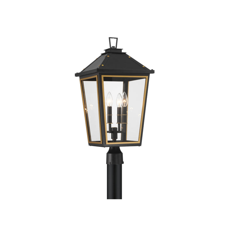 Hawkins Outdoor Post Lantern 12'' Matte Black + Textured Gold