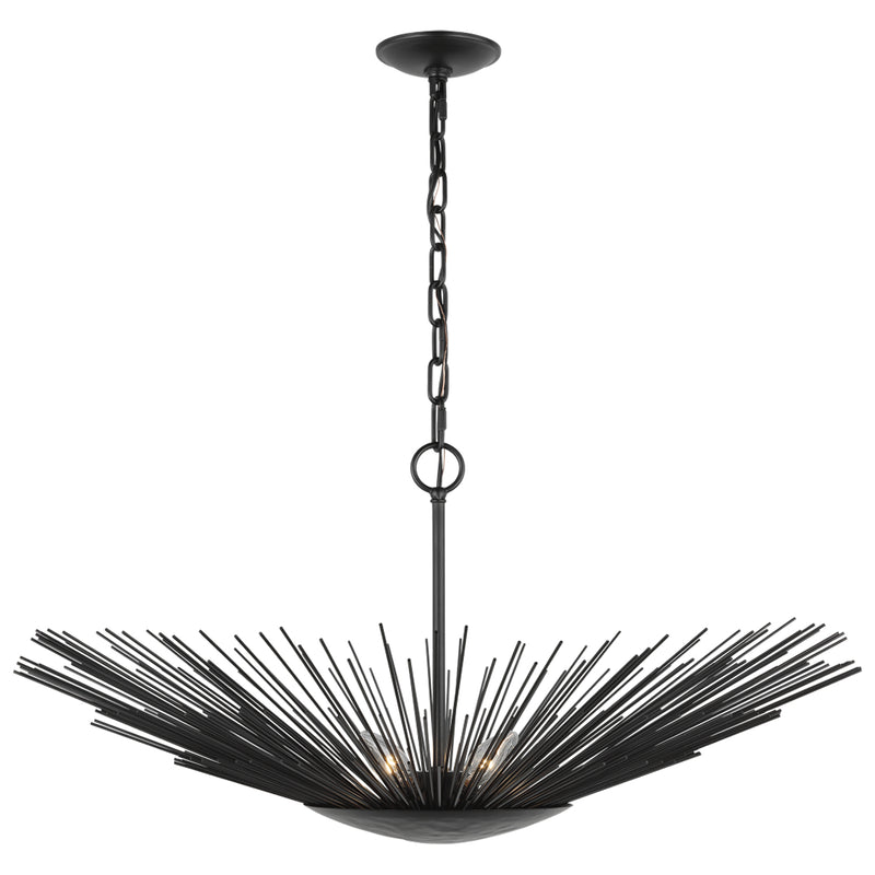 Helios wide Pendant Aged Iron By Visual Comfort Studio With Light