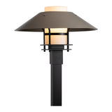 Henry Outdoor Post Lantern, shown in Coastal Black, Opal Glass, Coastal Burnished Steel, by Hubbardton Forge