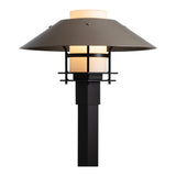 Henry Outdoor Post Lantern, shown in Coastal Black, Opal Glass, Coastal Burnished Steel, by Hubbardton Forge