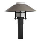 Henry Outdoor Post Lantern, shown in Coastal Black, Opal Glass, Coastal Burnished Steel, by Hubbardton Forge