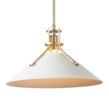 Henry Steel Shade Pendant, shown in Modern Brass, White, by Hubbardton Forge