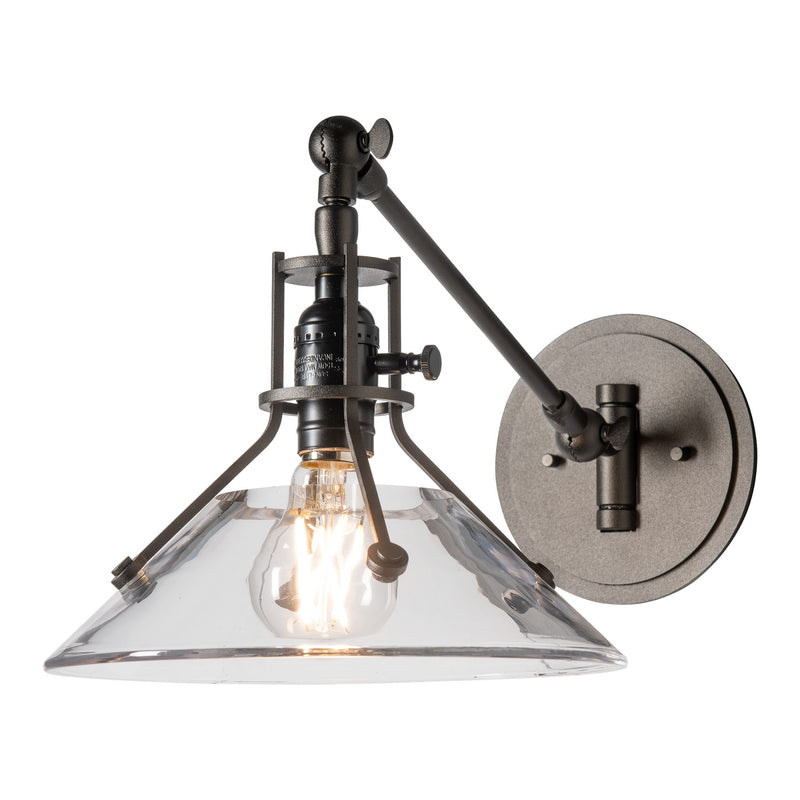 Henry Swing Arm Glass Shade Wall Sconce, shown in Oil Rubbed Bronze, Clear Glass, by Hubbardton Forge