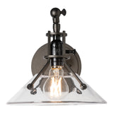 Henry Swing Arm Glass Shade Wall Sconce, shown in Oil Rubbed Bronze, Clear Glass, by Hubbardton Forge