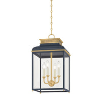 Houghton Lantern - 12.75 Inch - Aged Brass with Darkest Blue by Hudson Valley