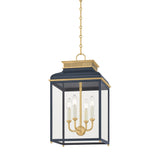 Houghton Lantern - 12.75 Inch - Aged Brass with Darkest Blue by Hudson Valley