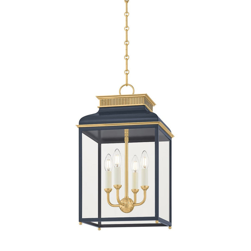 Houghton Lantern - 12.75 Inch - Aged Brass with Darkest Blue by Hudson Valley