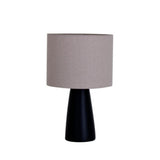 Ingá Table Lamp by Geo Contemporary in Black ceramic with a Rustic Linen fabric shade and chrome details