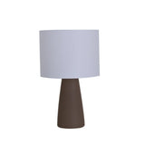 Ingá Table Lamp by Geo Contemporary in Brown ceramic with a White fabric shade and chrome details