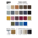 Ingá Table Lamp by Geo Contemporary - available ceramic colours, metal finishes and lampshade options