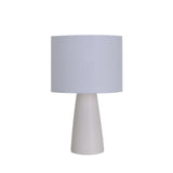 Ingá Table Lamp by Geo Contemporary in White ceramic with a White fabric shade and chrome details